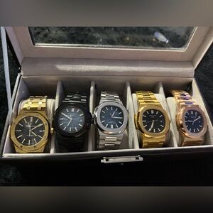 Patek Philippe Gold, Silver, and Black Watch Set